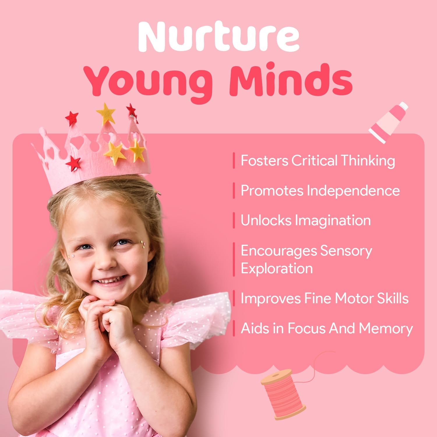 Mumaloo Craft Supplies image showcases kid-safe glue and vibrant papers.