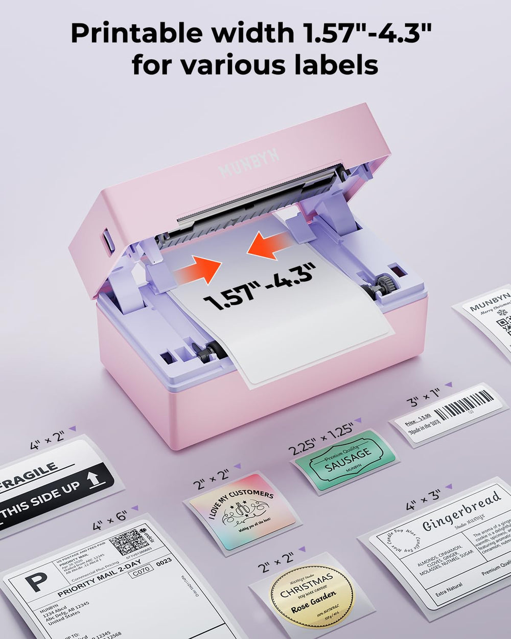 MUNBYN 130B 203dpi output yields sharp text and barcodes.
