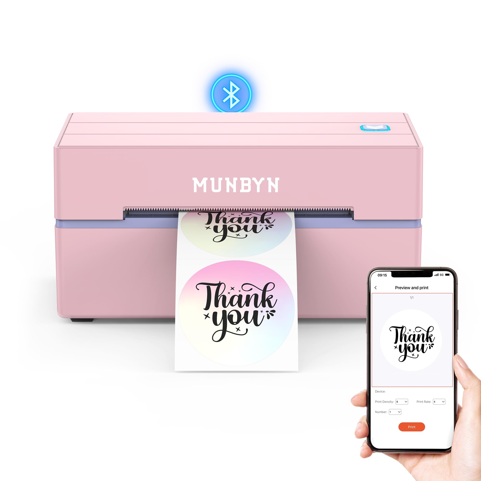 MUNBYN 130B front view shows a compact, portable printer for fast shipping labels.