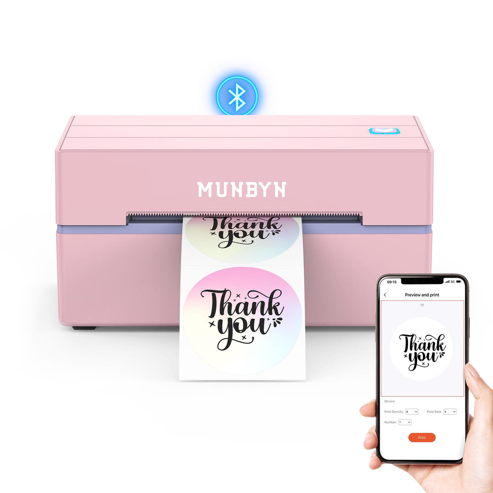 MUNBYN 130B front view shows a compact, portable printer for fast shipping labels.