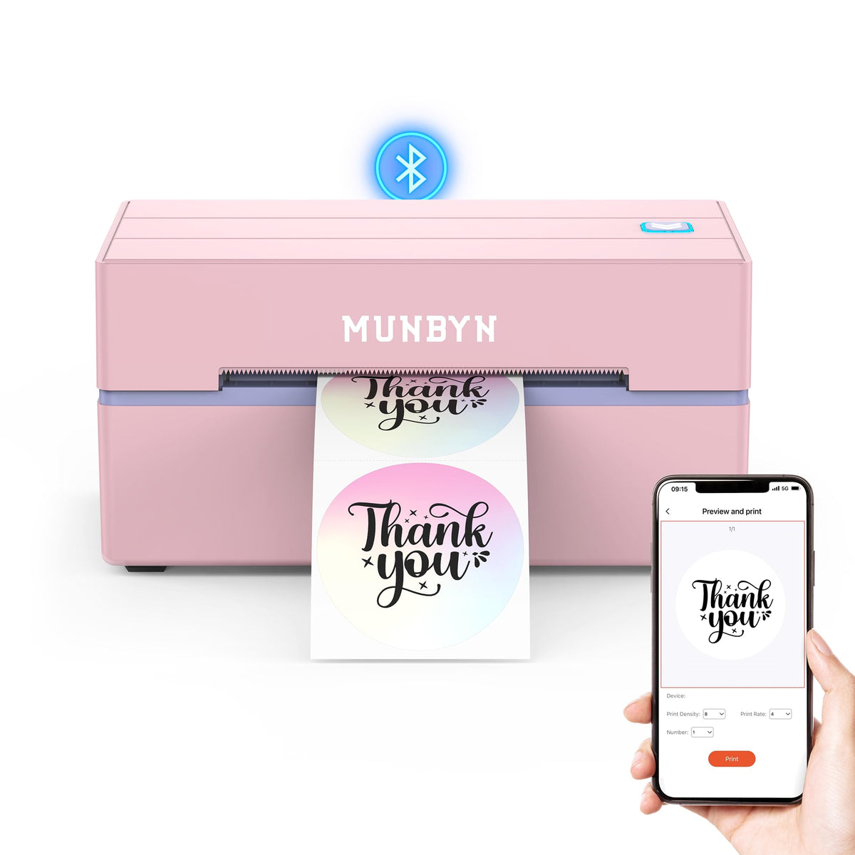 MUNBYN 130B front view shows a compact, portable printer for fast shipping labels.