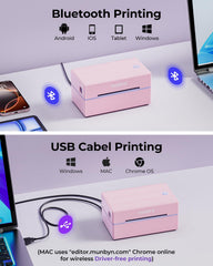 MUNBYN 130B web editor on a laptop enables label design without extra software.
