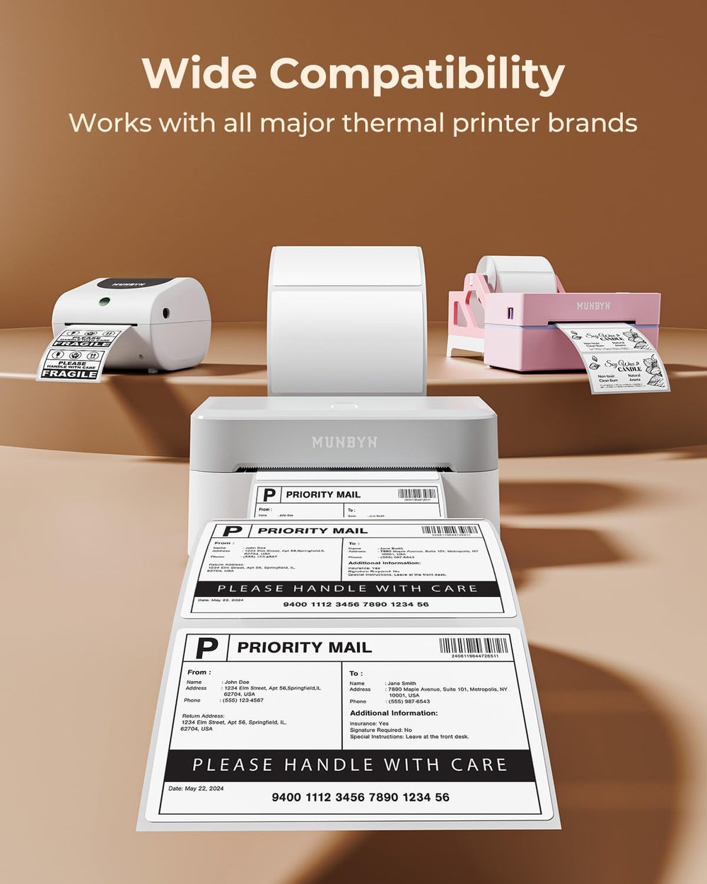MUNBYN perforated label roll for easy tearing during packing tasks