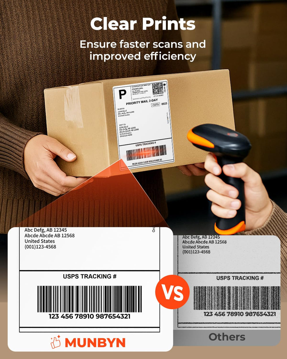 Munbyn strong adhesive labels cling firmly to boxes and mailers.