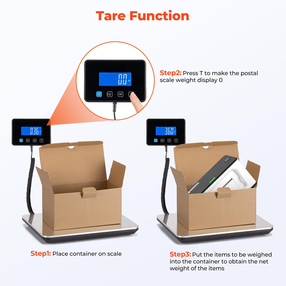 MUNBYN tare function highlights quick zero reset for multiple items.