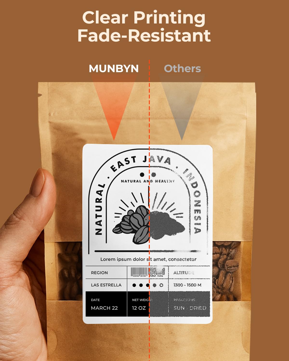 MUNBYN waterproof and oil-proof labels resist moisture and smudges