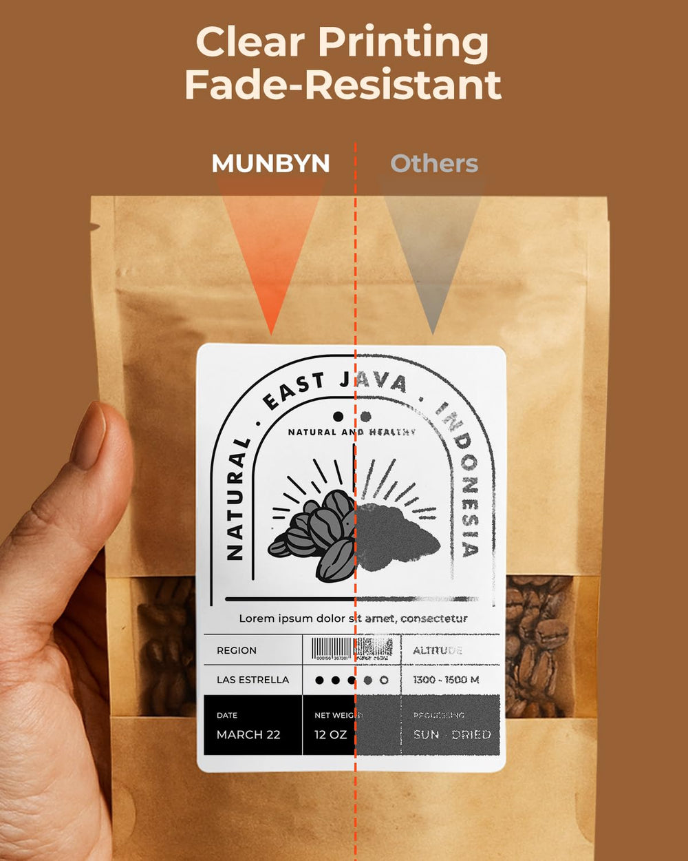 MUNBYN waterproof and oil-proof labels resist moisture and smudges