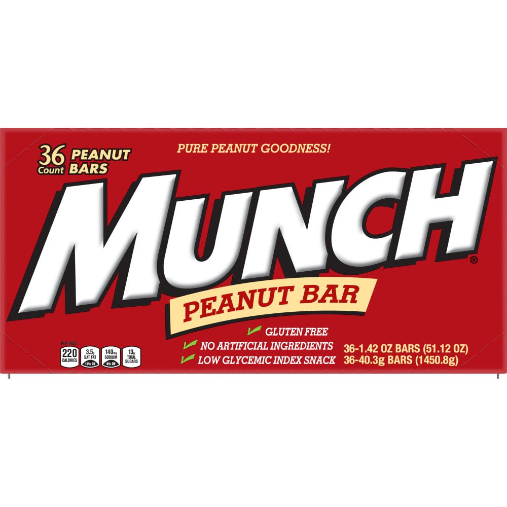 MUNCH Peanut Bar individually wrapped for fresh, convenient office or travel snacks.