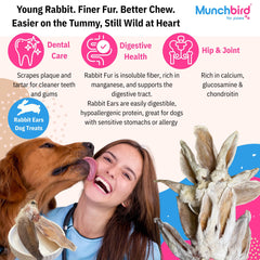 Munchbird European rabbit ear origin label highlights quality.
