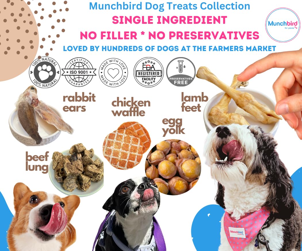 Munchbird premium cut rabbit ears for easier digestion and gentle chew.