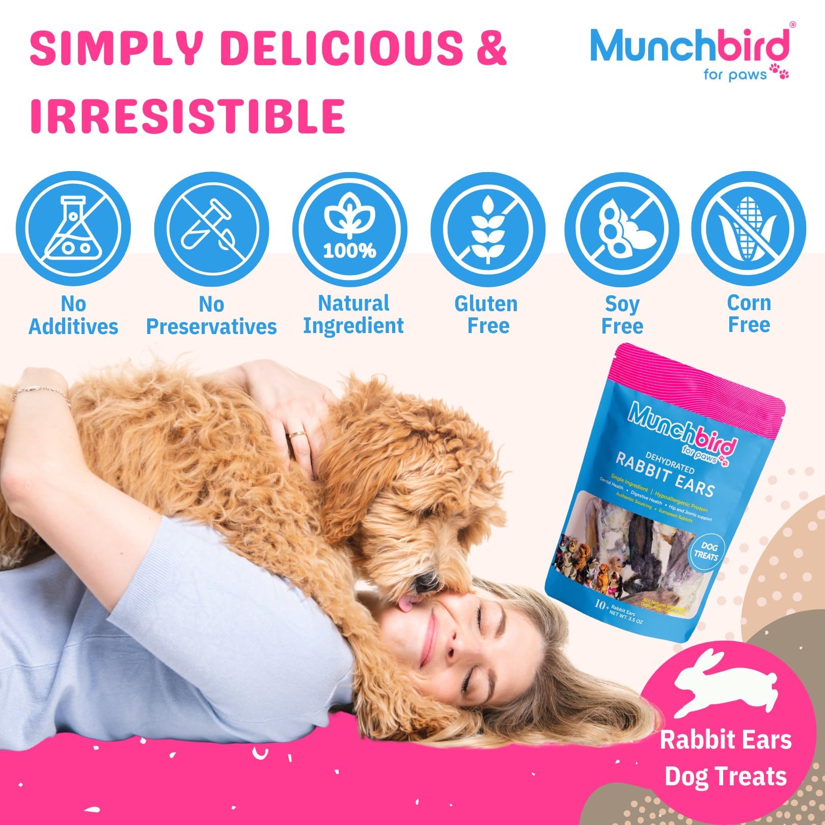 Munchbird rabbit ears with crunchy texture for satisfying chews.