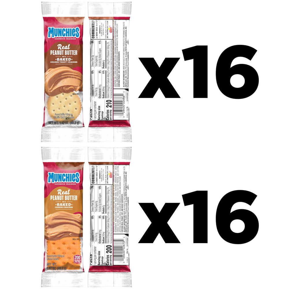 Munchies sandwich crackers cheese-peanut butter sleeve shows creamy filling