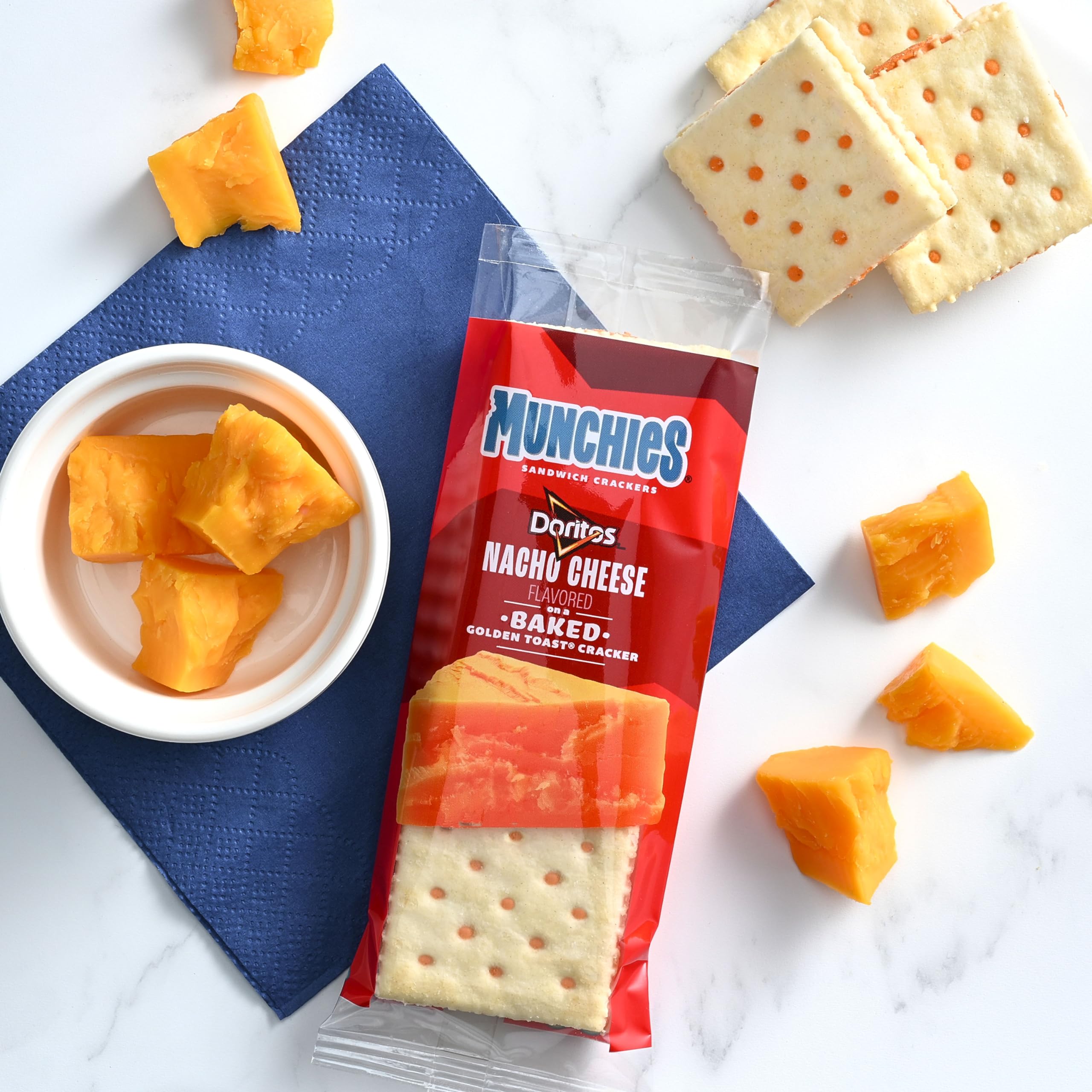 Munchies baked crackers display for quick office breaks.