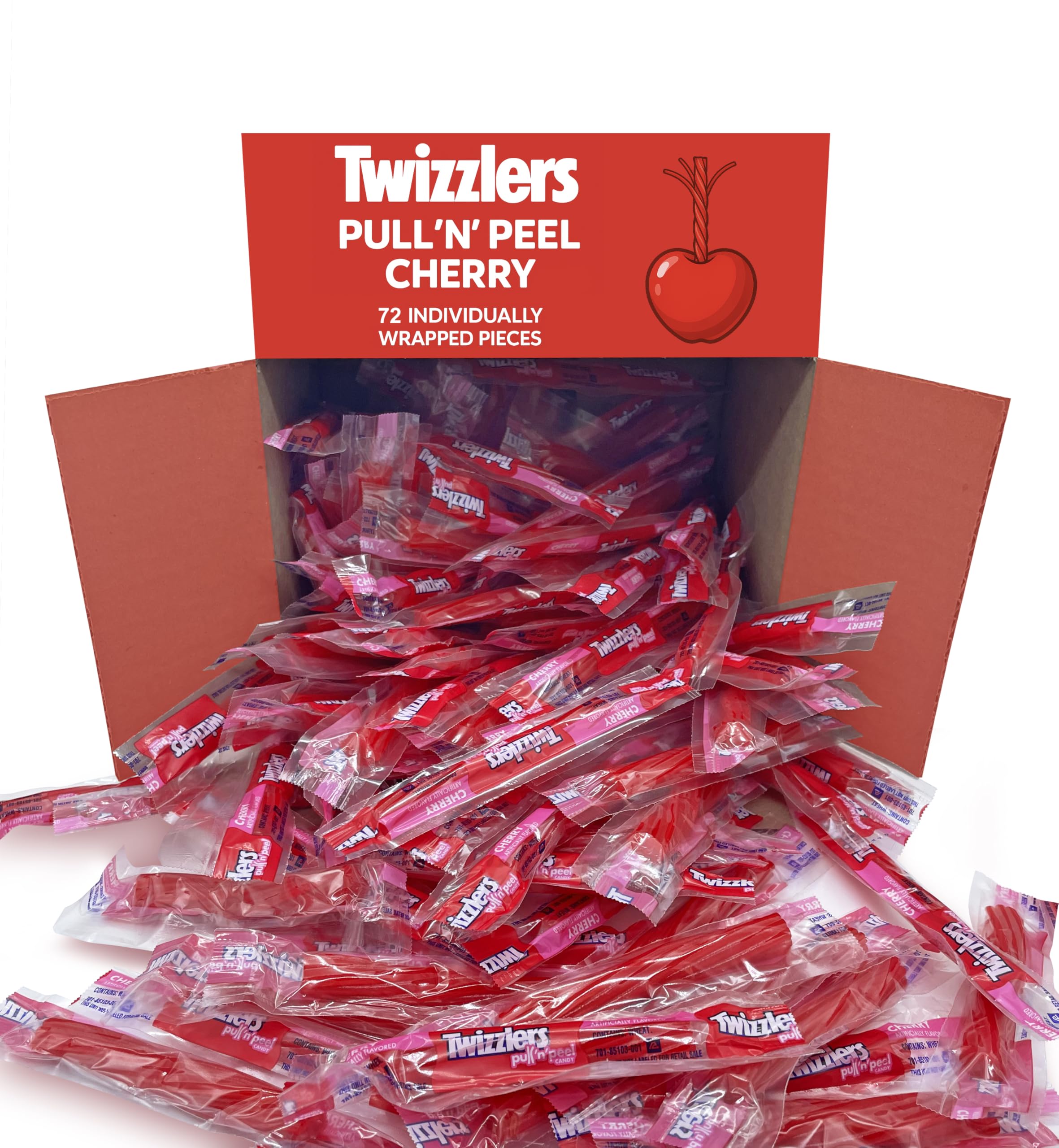 Munchique Pullin Peel Cherry Licorice bulk pack with 72 pieces for sharing.