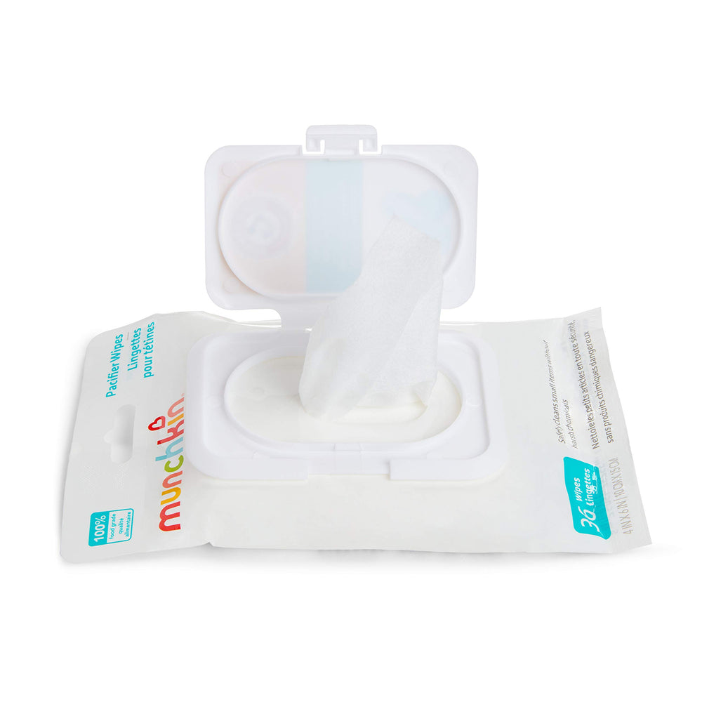 Munchkin Arm and Hammer Pacifier Wipes in a diaper bag for quick cleanups.