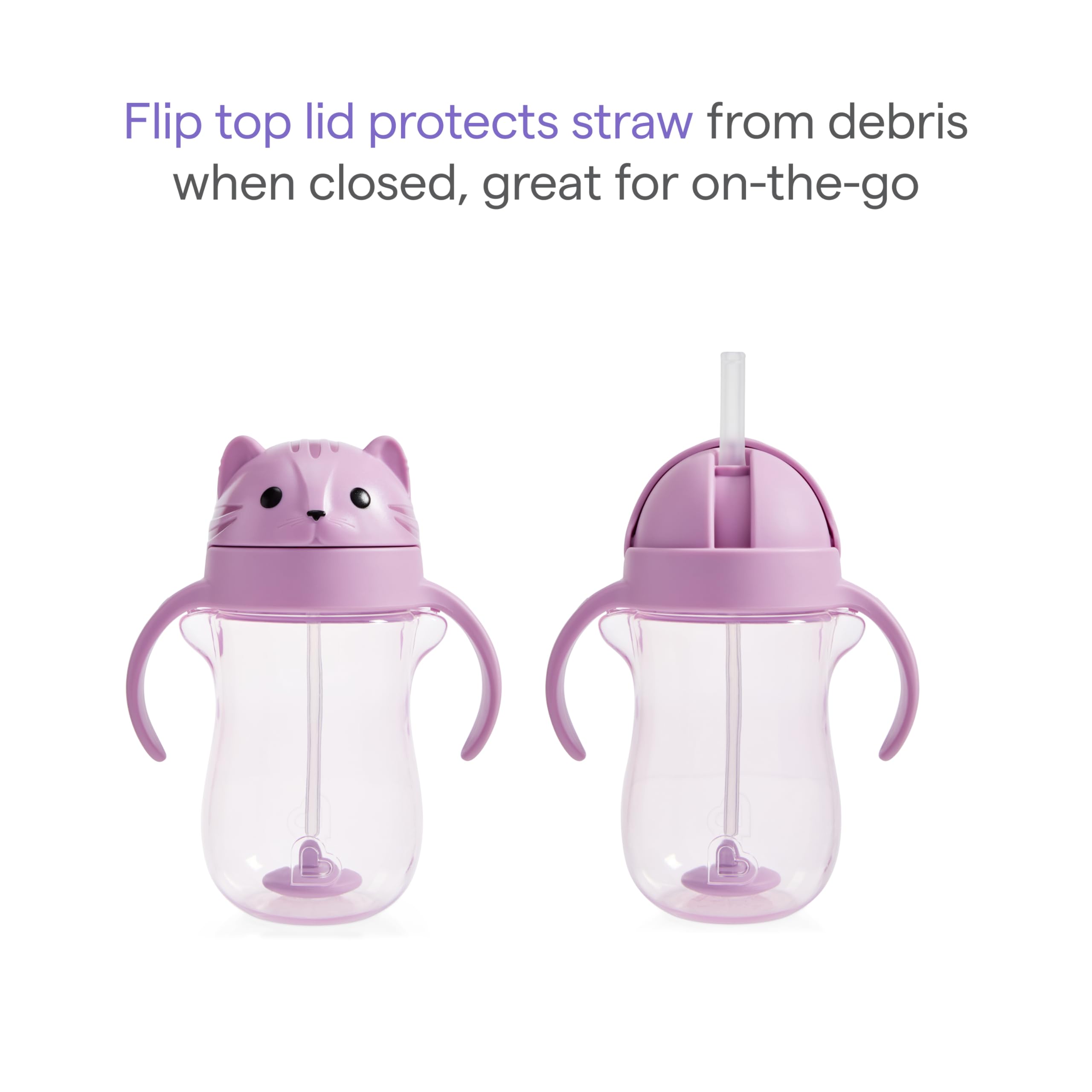 Munchkin Any Angle cup showing Click Lock sealing for spill prevention.