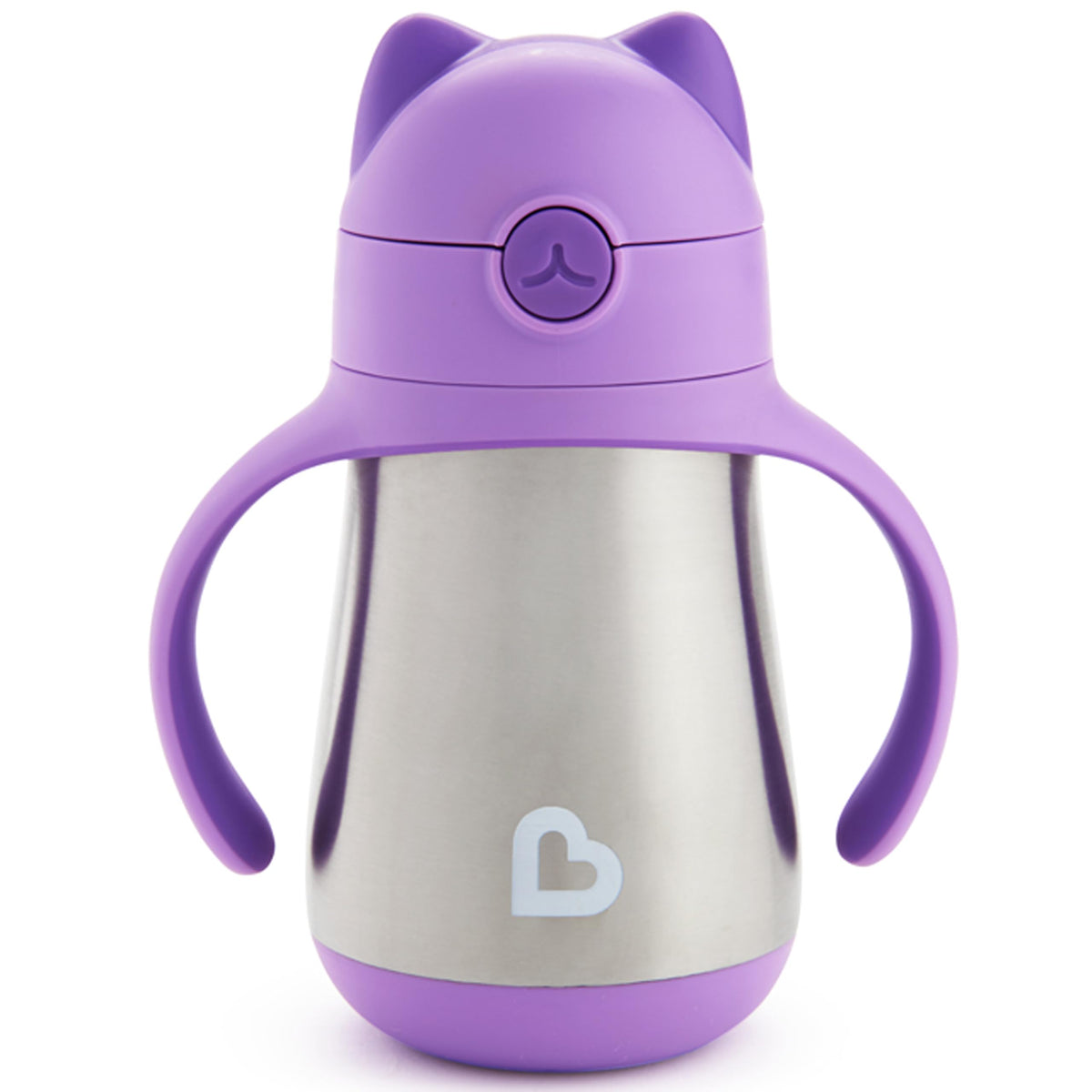 Munchkin Cool Cat Sippy Cup with straw in purple; insulated design keeps drinks cold for toddlers on the go