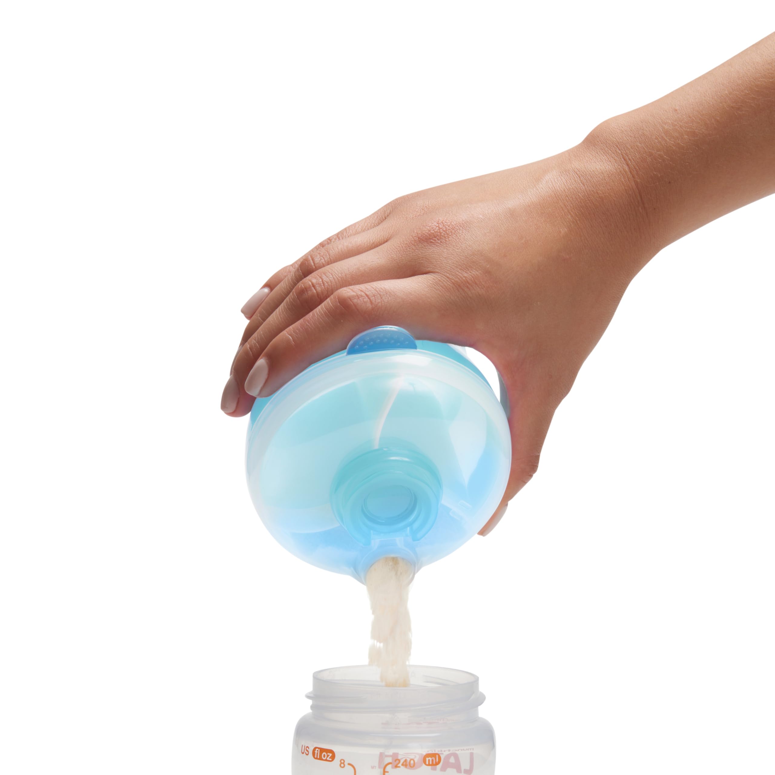 Munchkin Formula Dispenser flexible-seal blue keeps powder secure between compartments