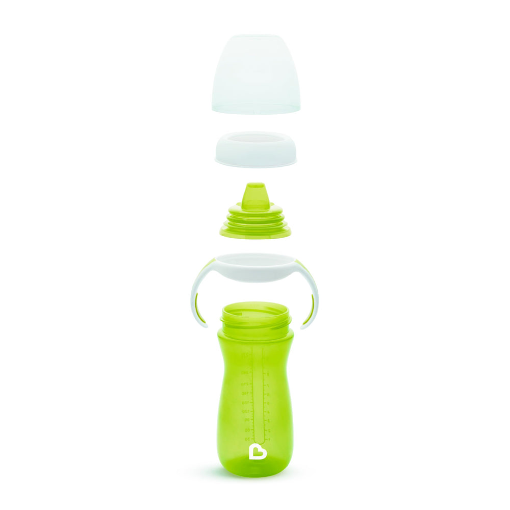 Munchkin Gentle Transition soft spout supports gums for comfortable sipping.