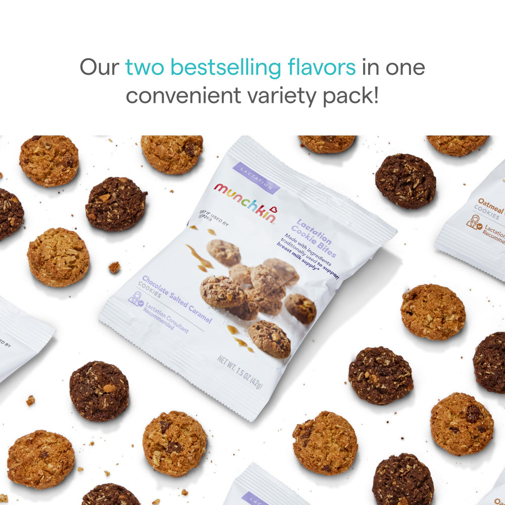 Single-serve pouch of Munchkin Lactation Cookie Bites for on-the-go snacking.