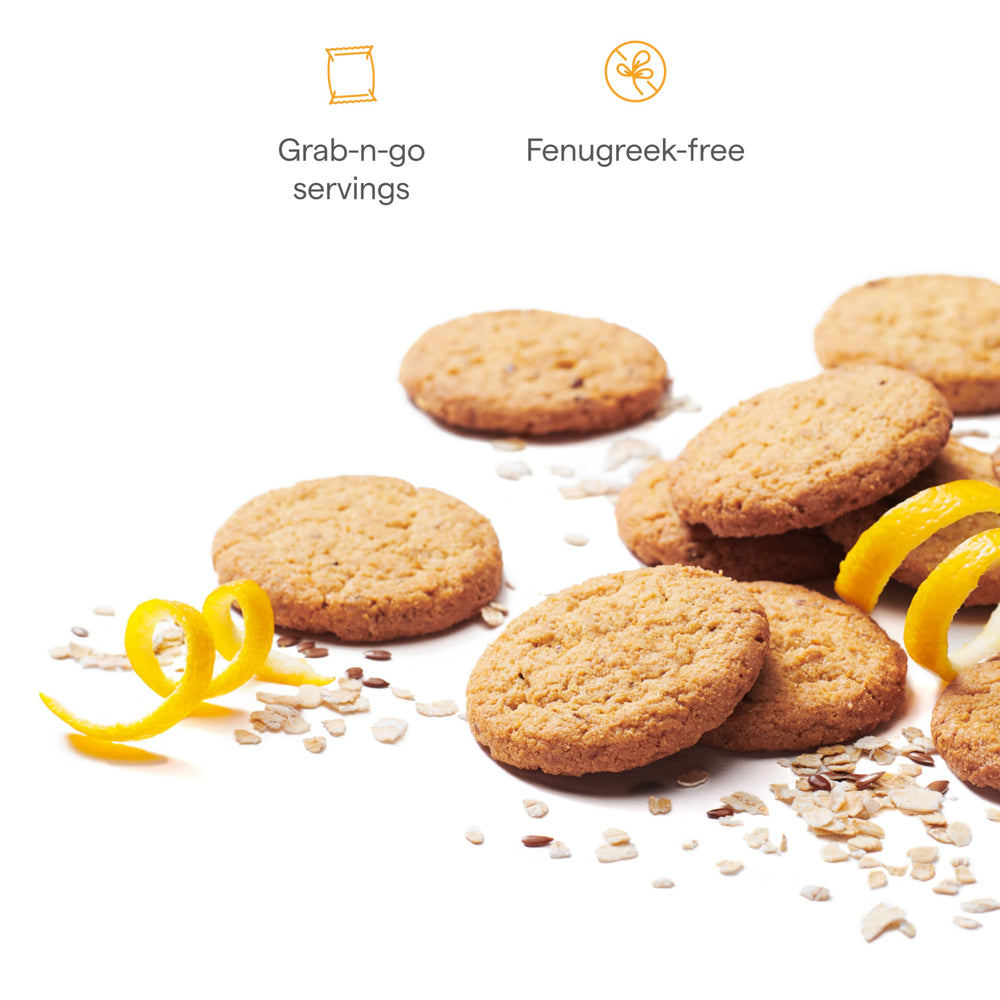 Munchkin Milkmakers Lemon Bliss bag open for grab-and-go lactation-friendly snacking.