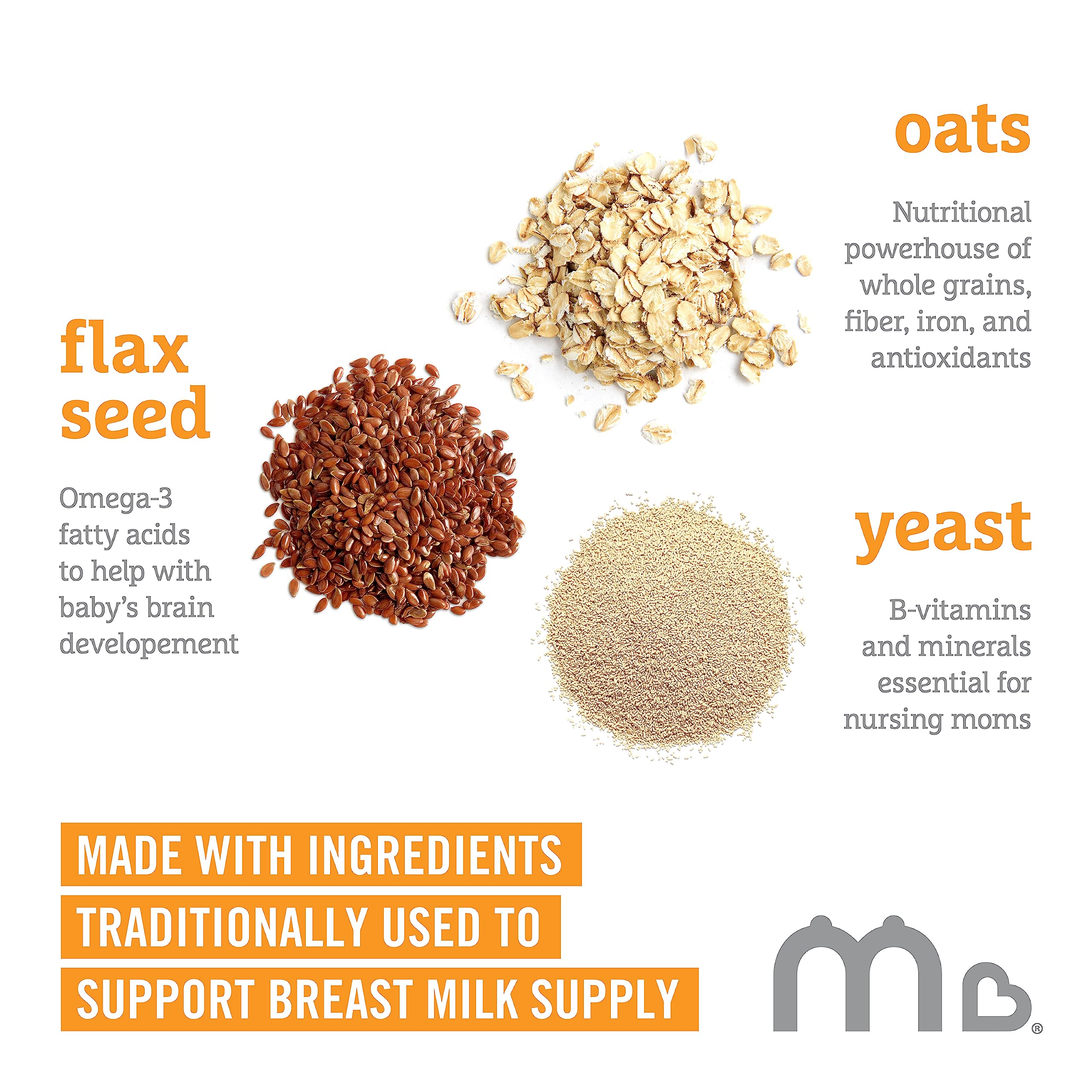 Munchkin Milkmakers Lemon Bliss ingredients highlighting oats and flaxseed for mom's nutrition.