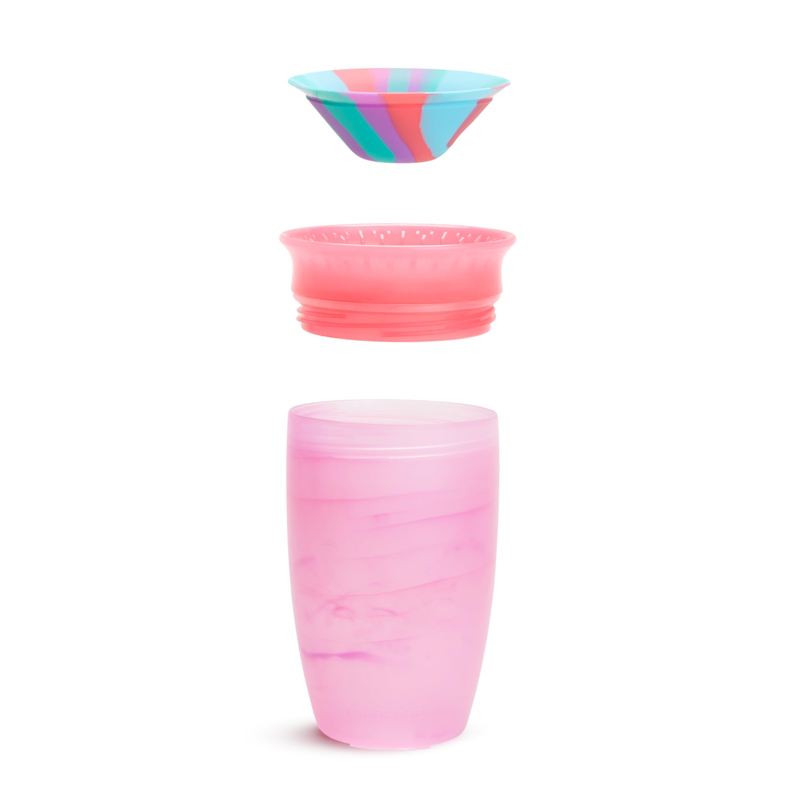 Munchkin Miracle 360 Tropical Swirl cup features easy cleaning with no extra parts.