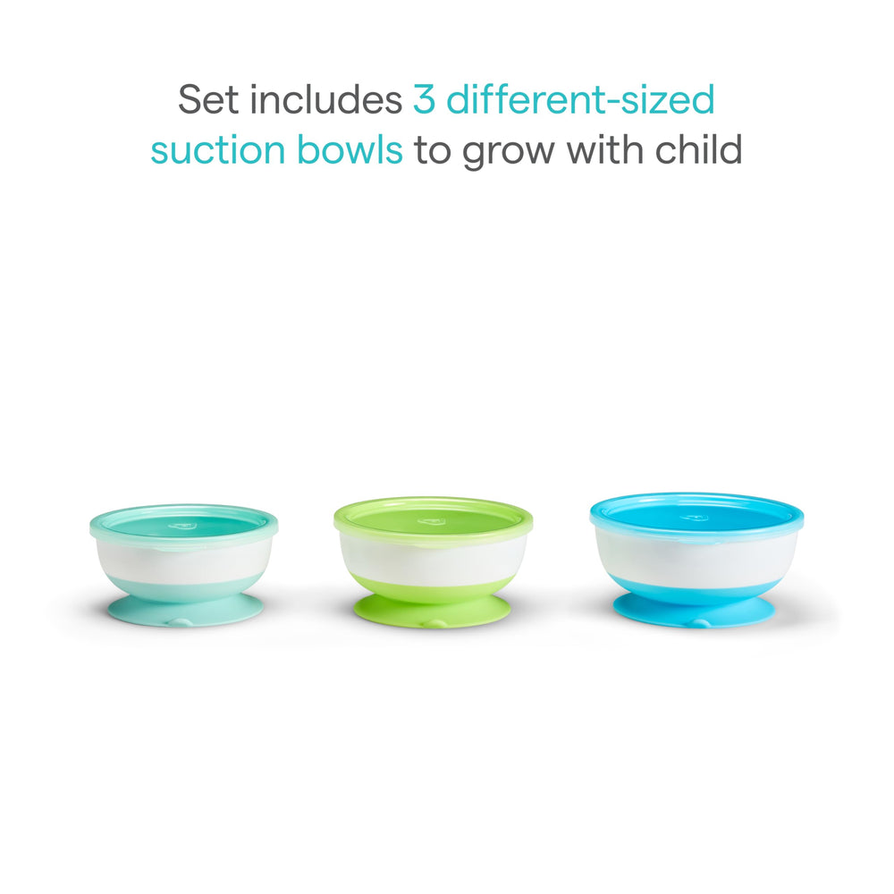 Munchkin Stay Put 6 months friendly bowls support self-feeding.
