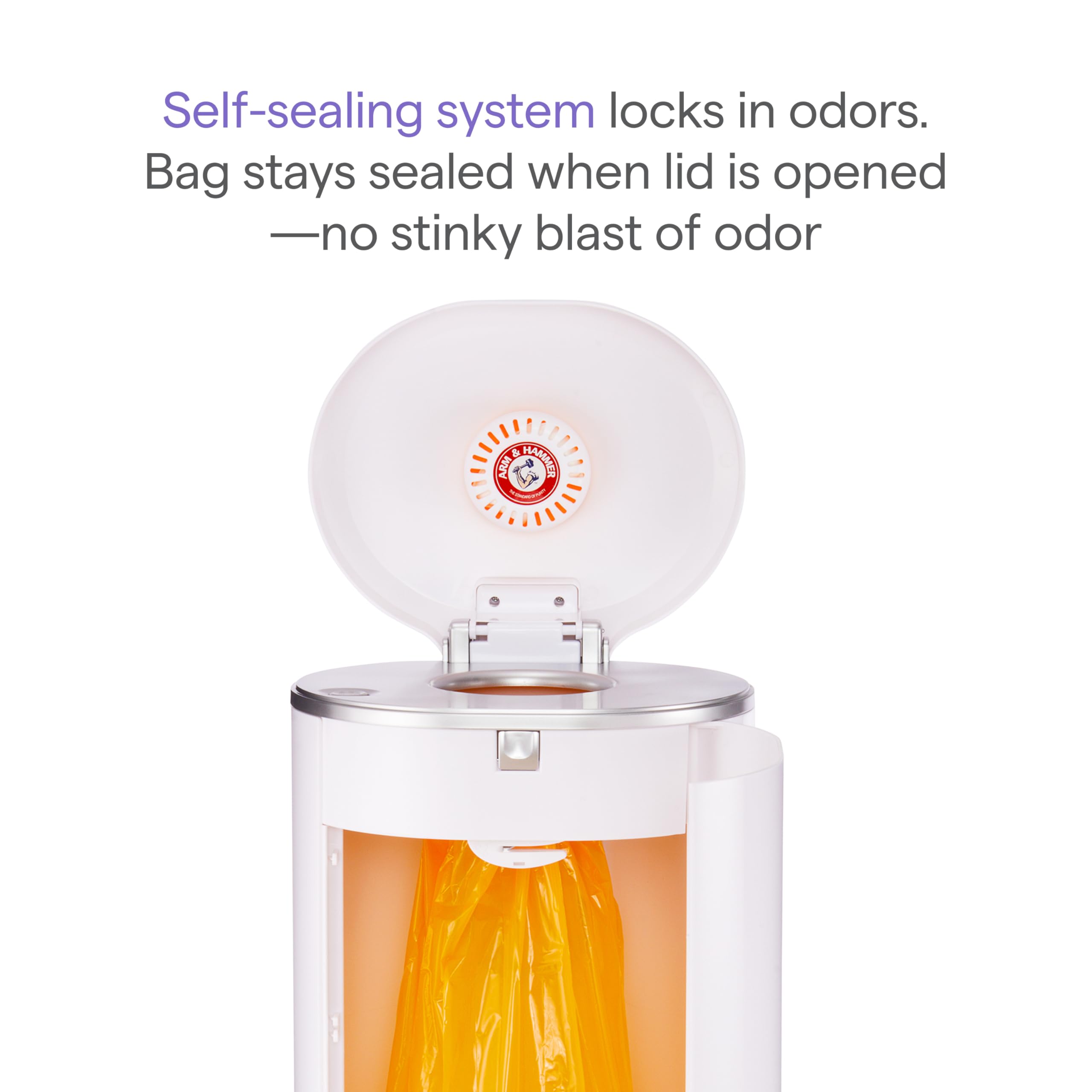 Munchkin STEP Puck close-up illustrating odor-absorbing cartridge