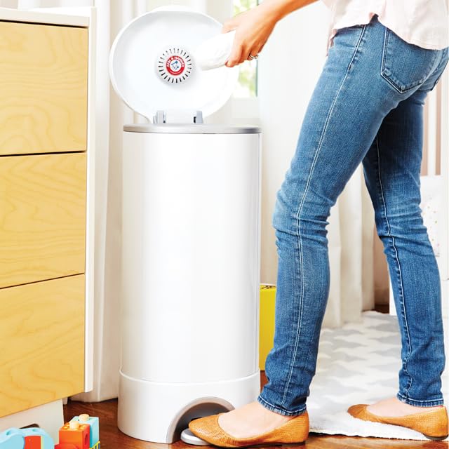 Munchkin STEP Diaper Pail side view highlighting modern aesthetics and footprint