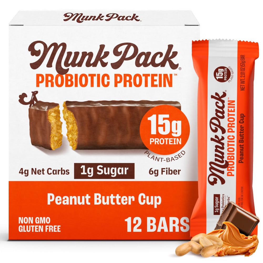 Munk Pack Peanut Butter Cup Bar front view, convenient protein snack for on-the-go energy.