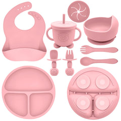 Munlinder silicone suction bowl with divider supports self-feeding and mess reduction