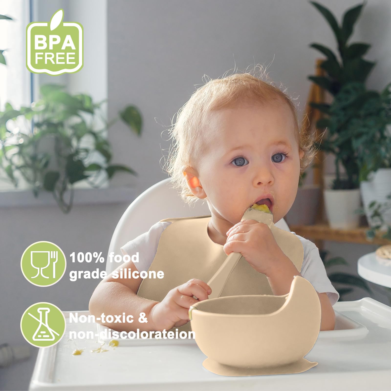 Munlinder silicone baby feeding set divided plate keeps foods organized