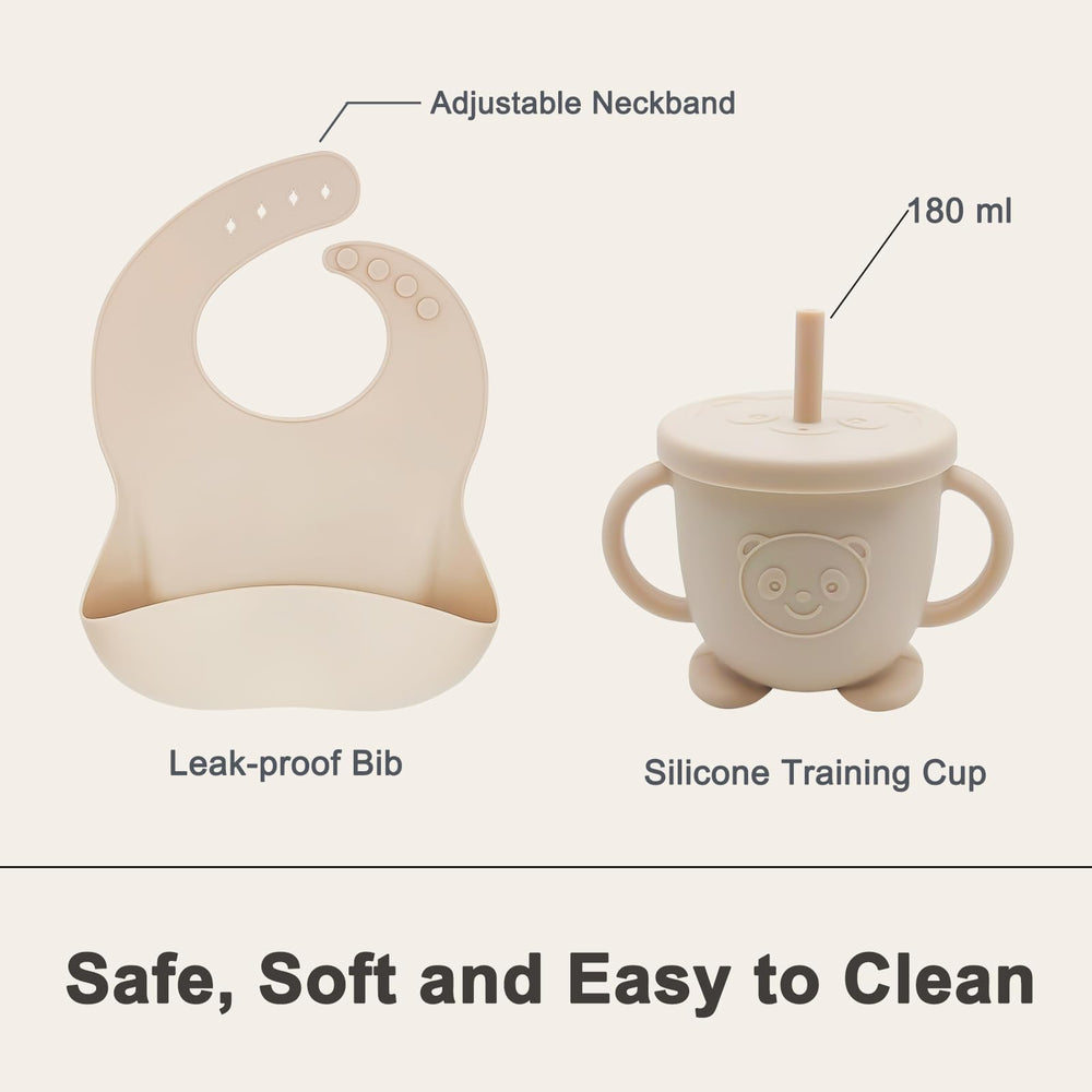 Munlinder training cup with straw and lid promotes independent sipping