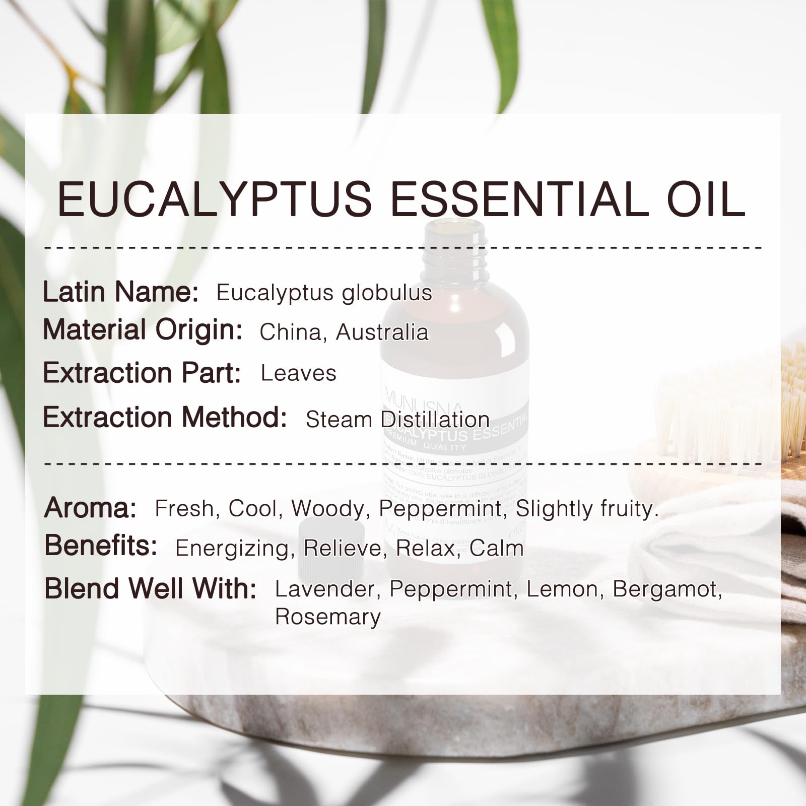 MUNUSNA Eucalyptus oil bath drops bring spa-like refreshment to baths.