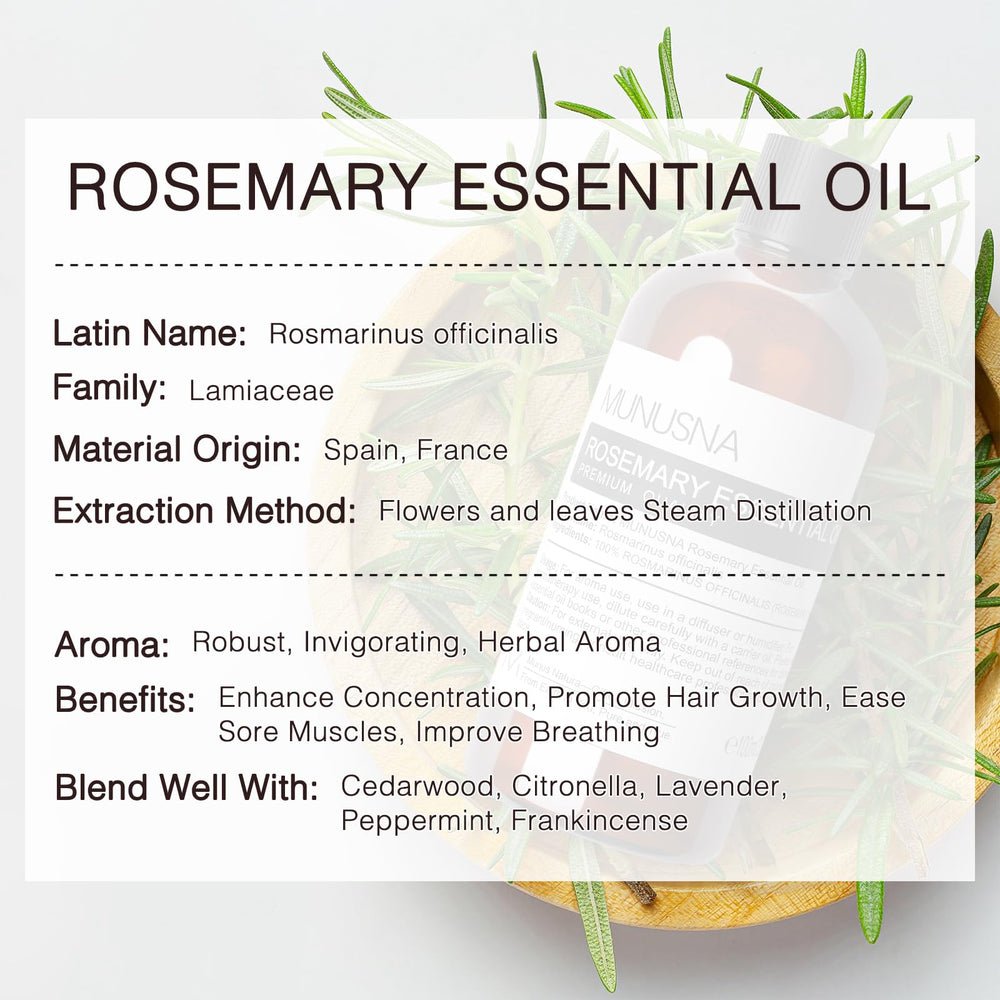 MUNUSNA Rosemary Essential Oil blends as massage oil for relaxation and comfort.