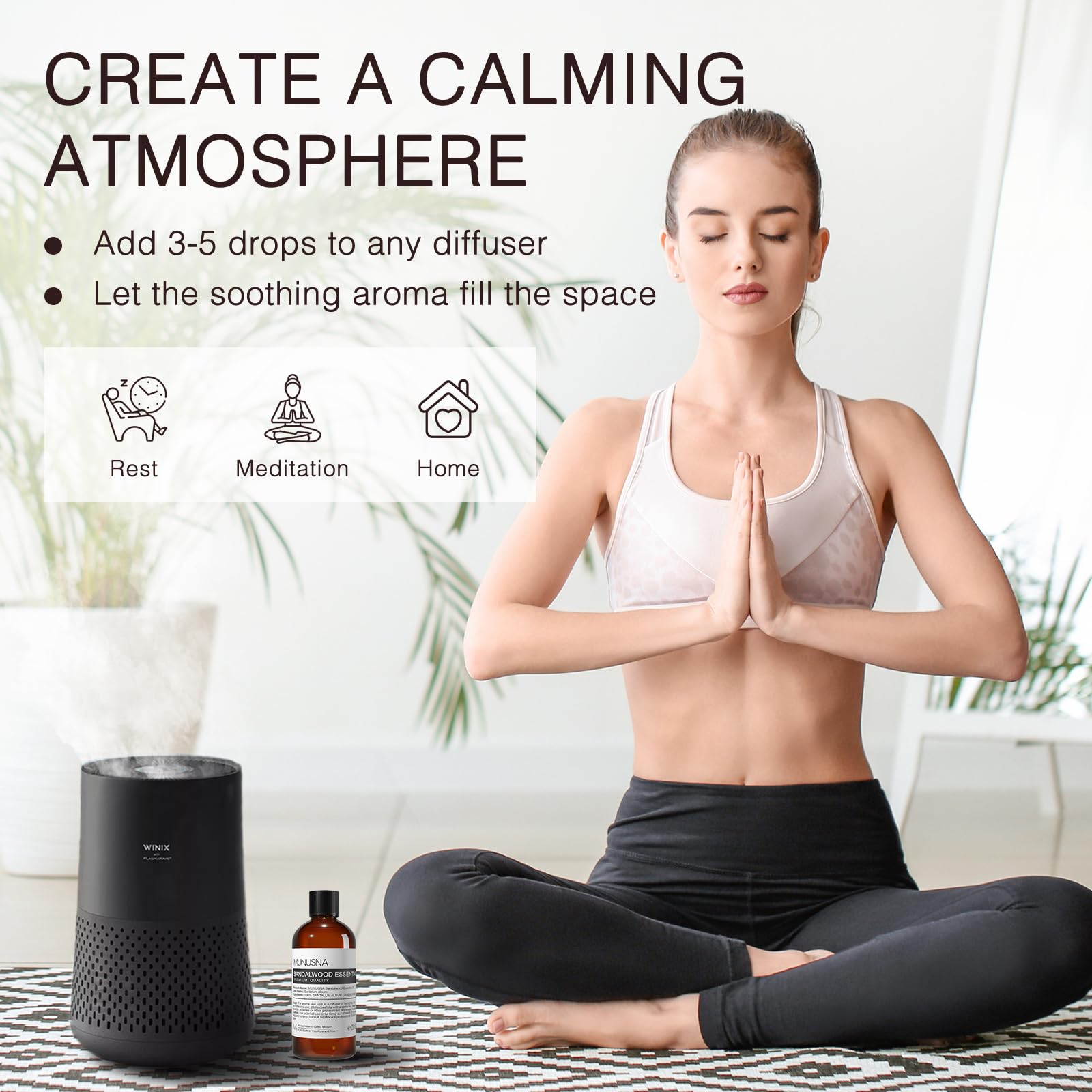 MUNUSNA sandalwood oil diffusion supports focus during study and yoga.