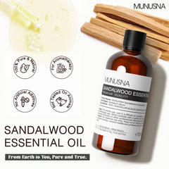 MUNUSNA sandalwood oil diffuser scene with warm woody aroma for focus.