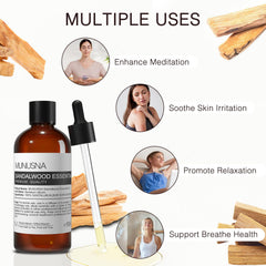 MUNUSNA sandalwood oil in hair care routine to nourish scalp.
