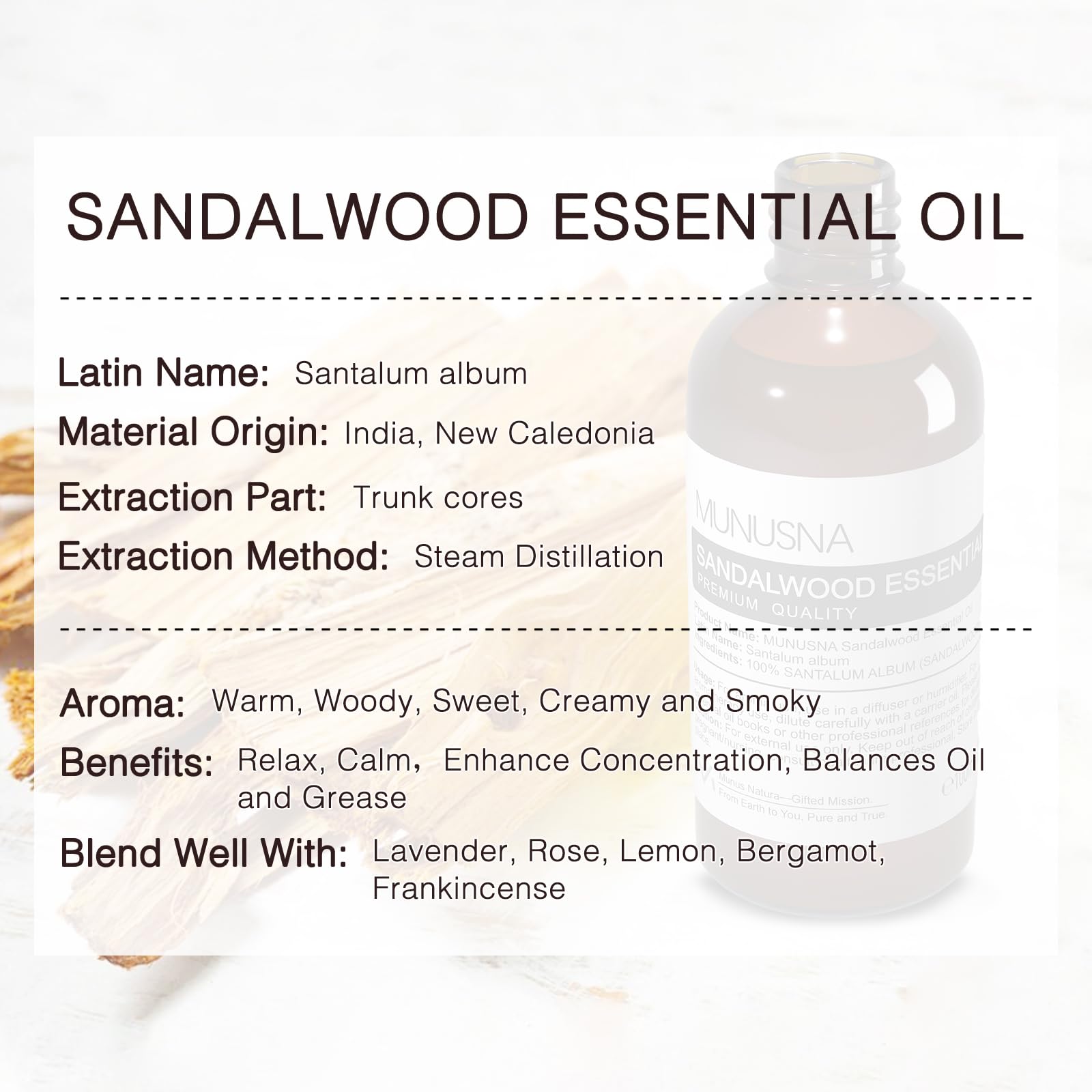 MUNUSNA sandalwood oil applied to skin for calming massage.