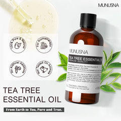 MUNUSNA Tea Tree Oil bottle pour shows easy dosage for DIY blends.