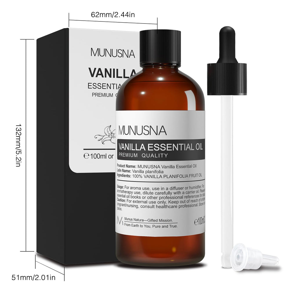 MUNUSNA Vanilla Essential Oil fills spaces with warm vanilla ambience.