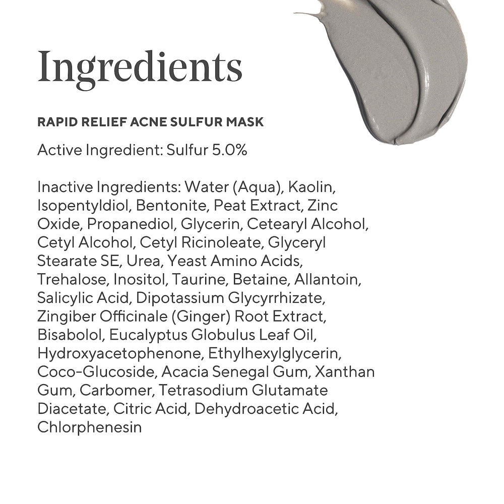 Murad Rapid Relief Acne Sulfur Mask packaging shown on shelf.