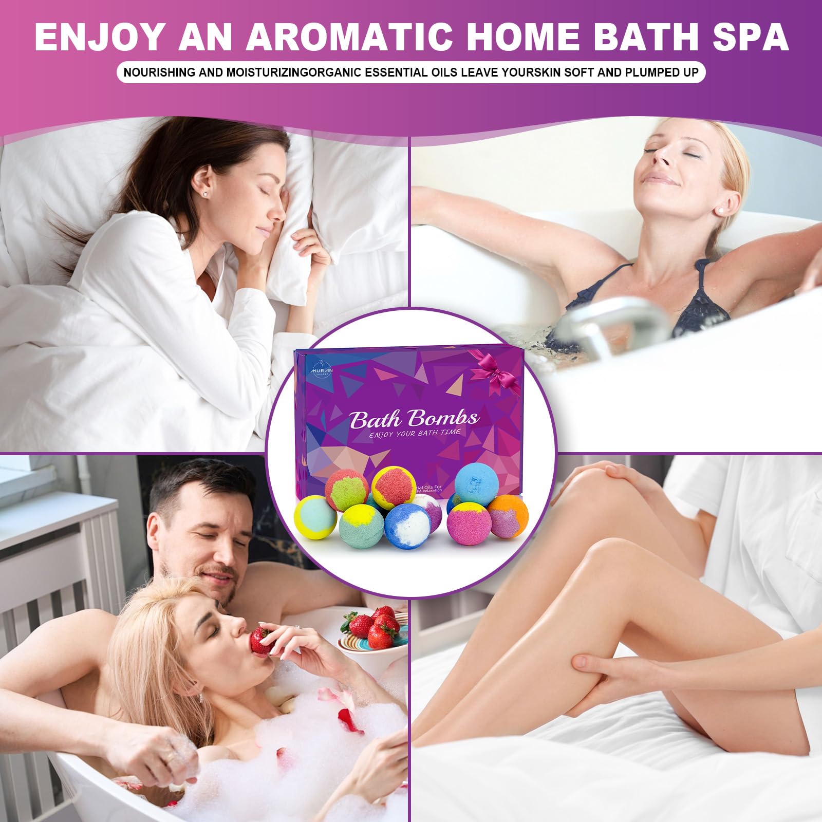 MURAN SHOWER bath bombs dissolving with colorful swirls for a luxurious soak