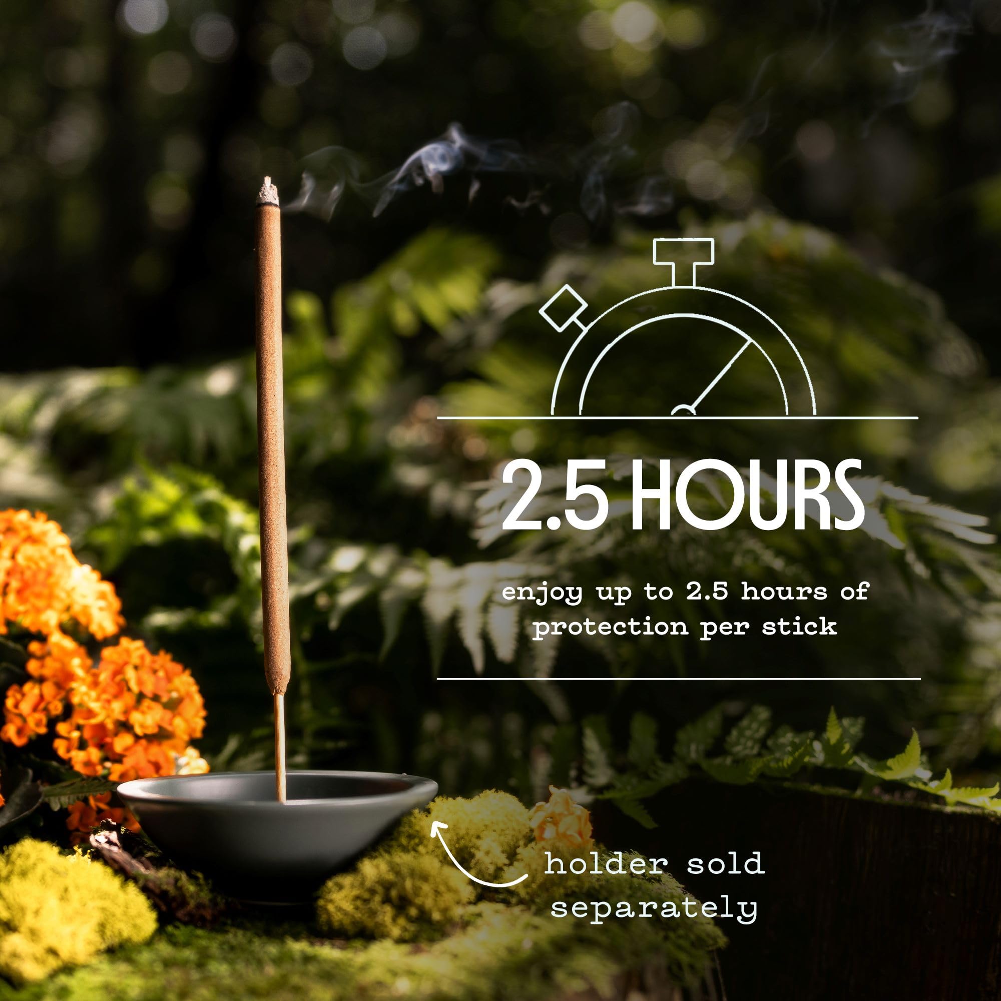 Murphy's Naturals camping setup incense stick guards against mosquitos during meals.