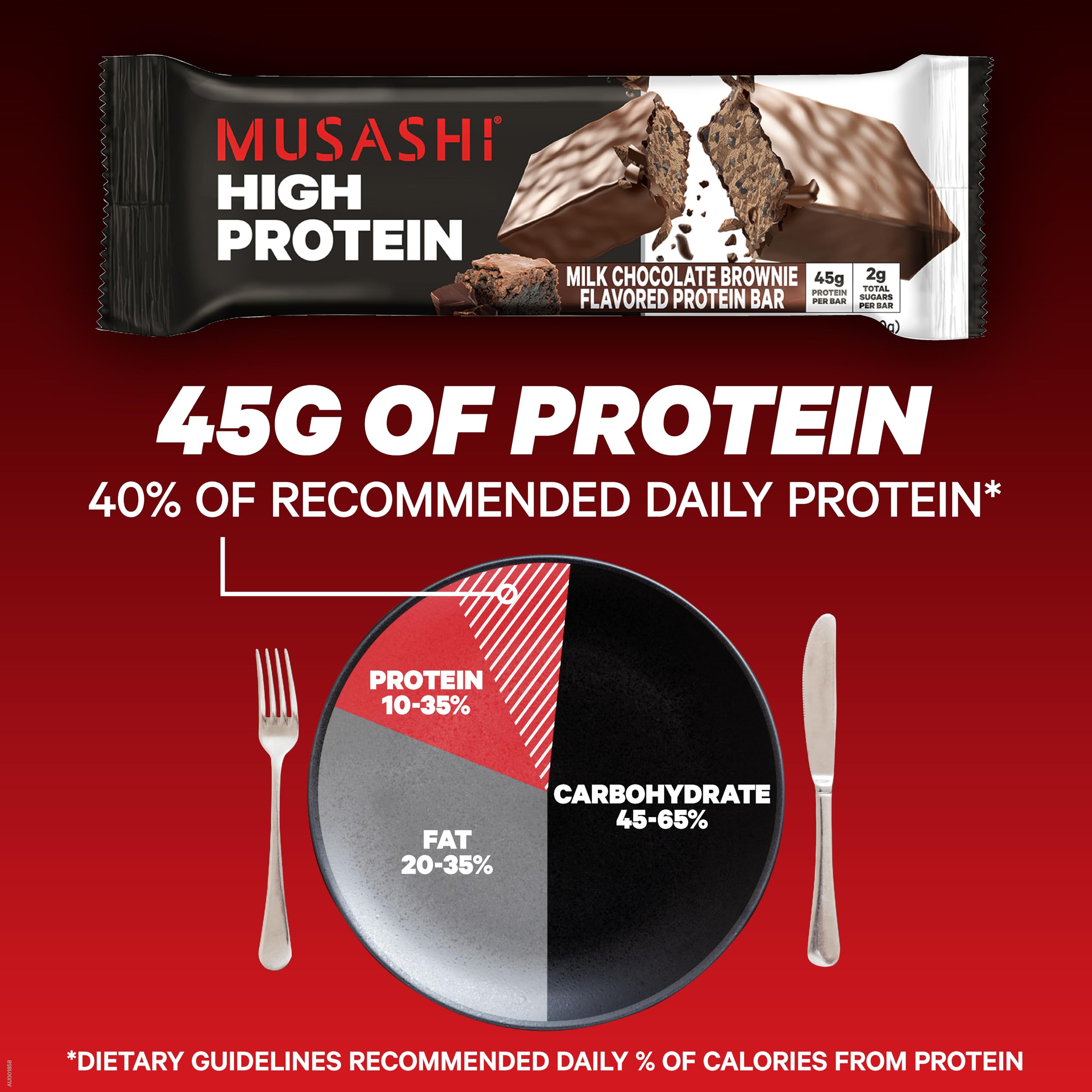 Close-up texture of Musashi High Protein Bar with chocolate chunks