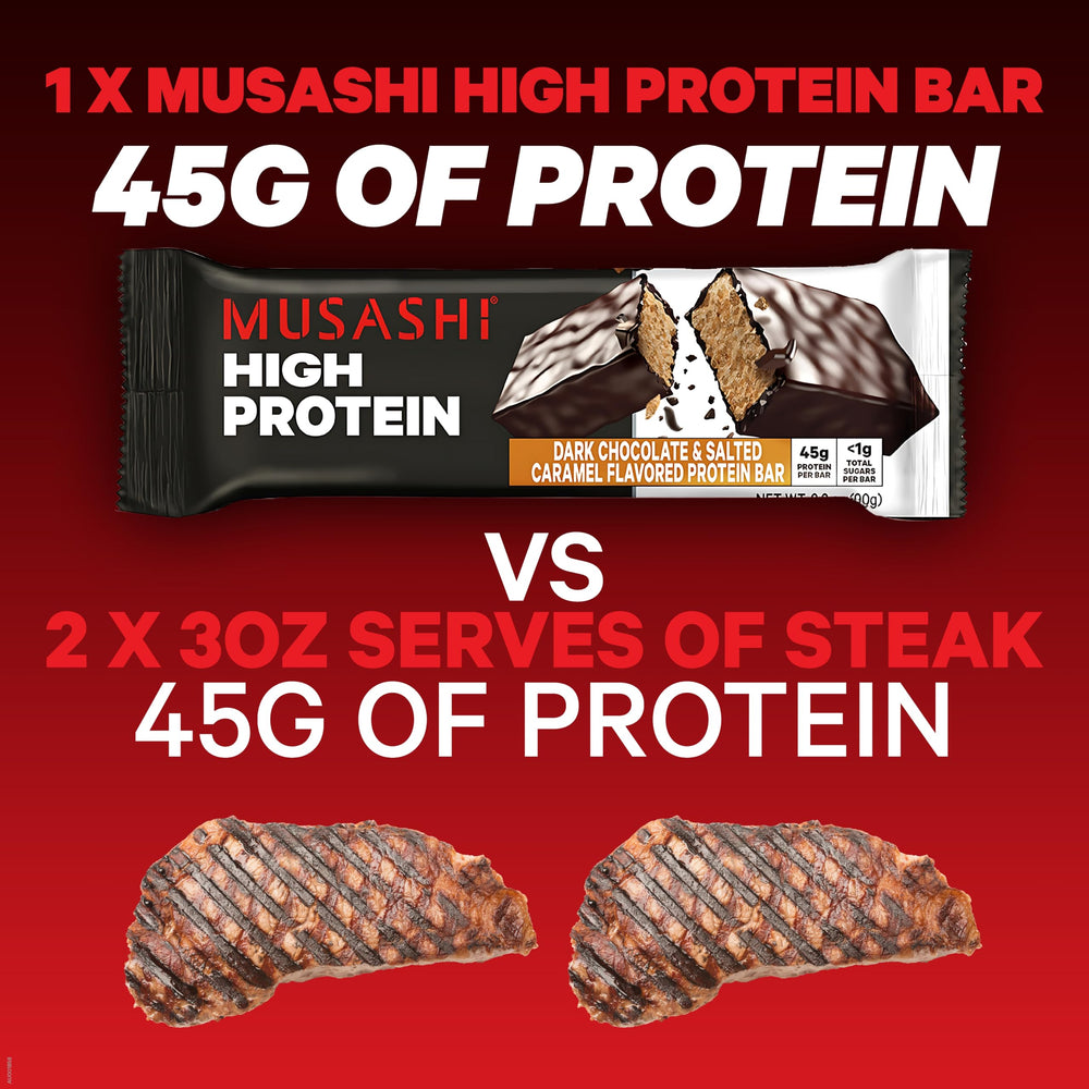 Musashi High Protein Bar in gym bag ready-to-eat energy snack.