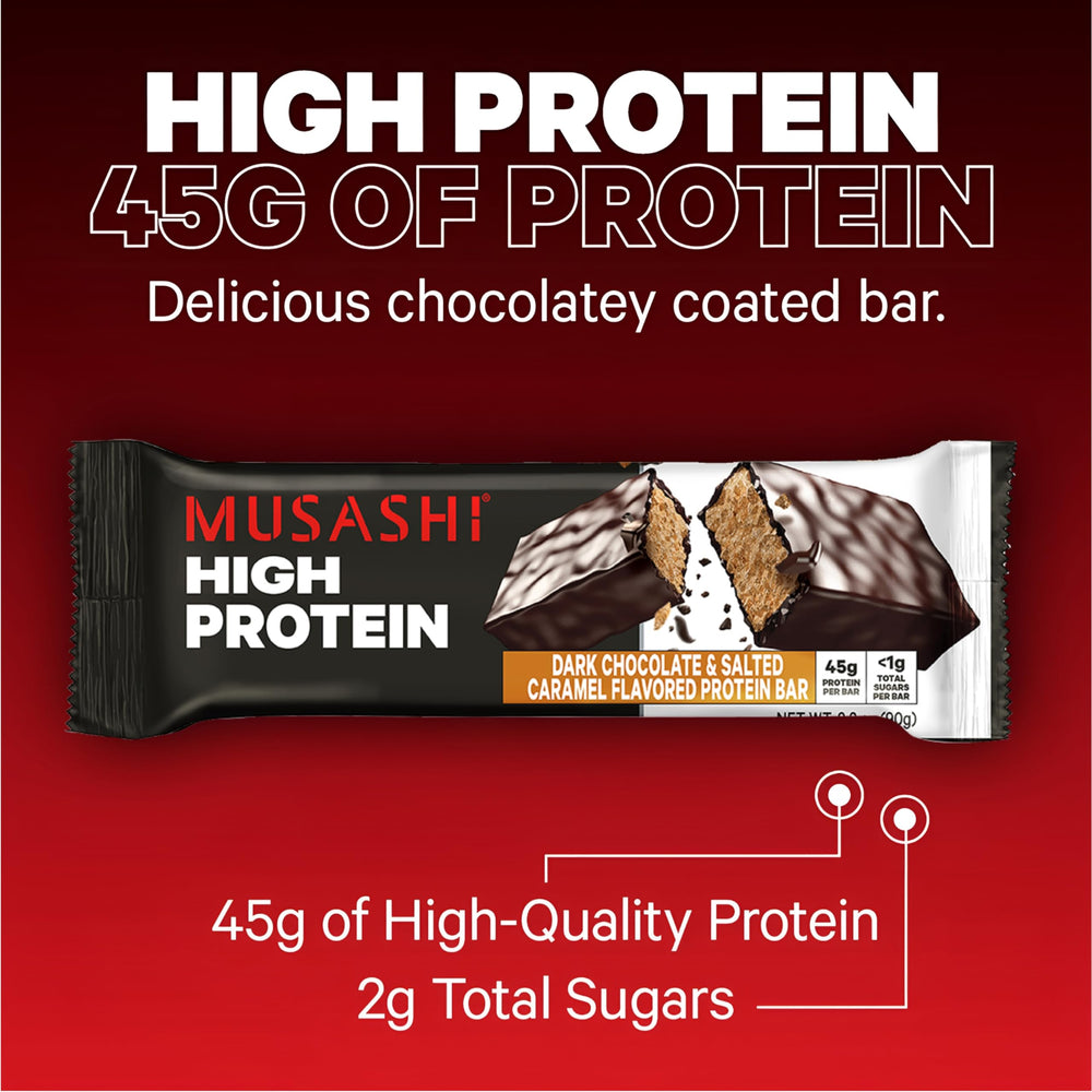 Musashi High Protein Bar texture close-up showcases premium ingredients.