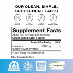 Close-up of Creapure label highlighting pure German creatine monohydrate