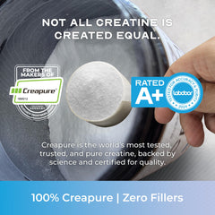 Muscle Feast Creapure creatine powder scoop highlights precise 5 g servings